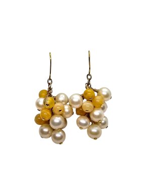 Bespoke Pearl And Calcite Grape Style Drop Earrings 1