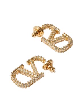 Valentino Crystal Embellished V Logo Earrings 1