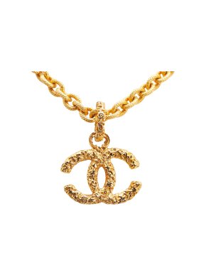 Chanel 24CT Gold Plated Lava Collection CC Pendant Necklace