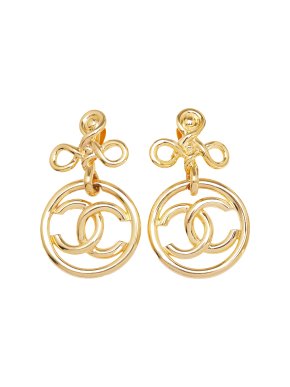 ChanelCC Drop Clip On Gold Plated Earrings