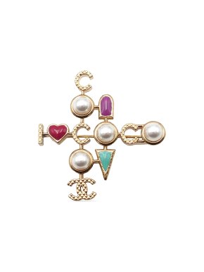 Chanel  Faux Pearl I Heart Coco Gold Plated Brooch