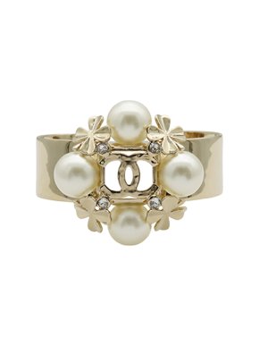 Chanel Faux Pearl Clover Cuff Bracelet