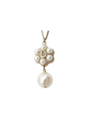 Chanel  Faux Pearl Flower Drop Pendant Necklace
