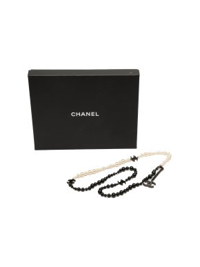 Chanel Faux Pearl and Black Bead Necklace