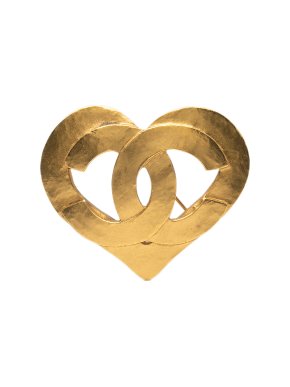 Chanel Gold Plated CC Heart Brooch