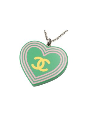 Chanel Green Resin Heart Pendant Necklace