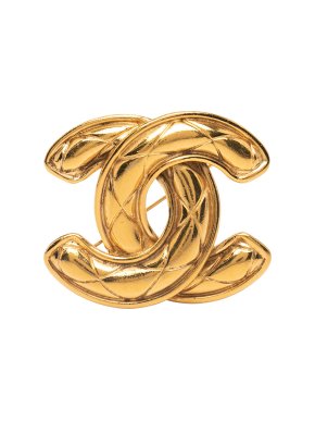 Chanel CC Gold Plated Quilted Brooch