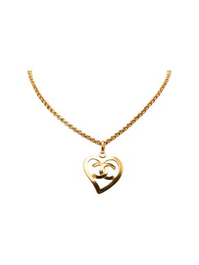 Chanel CC Gold Plated Heart Pendant Necklace