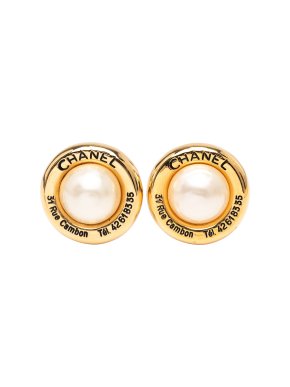 Chanel  Faux Pearl Gold Plated Round Clip on Earrings