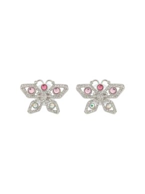 Chanel Silver Plated Crystal Butterfly Push Back Earrings
