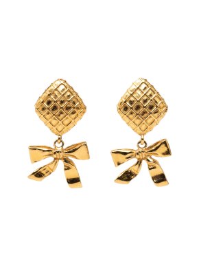 Chanel Quilted Gold Plated Ribbon Clip on Earrings
