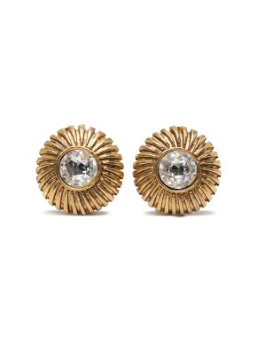 Chanel Gold Plated Rhinestone Sunburst Clip On Earrings
