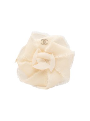 Chanel Cream CC Linen Camellia Brooch