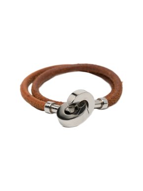 Hermes Tan Palladium Plated and Leather Lancelot Double Tour Bracelet