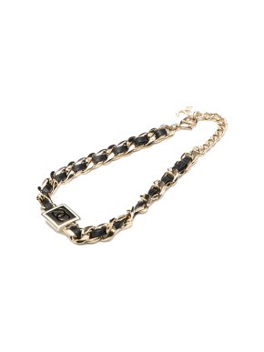 Chanel Black Lambskin and Gold Plated Enamel CC Square Choker Necklace