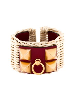 Hermes Raffia And Leather Picnic Cuff