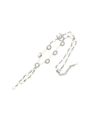 Chanel Faux Pearl and Rhinestone Station Necklace
