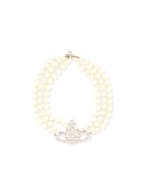Vivienne Westwood Three Row Bas Relief Brass And Swarovski-Pearl Choker Necklace