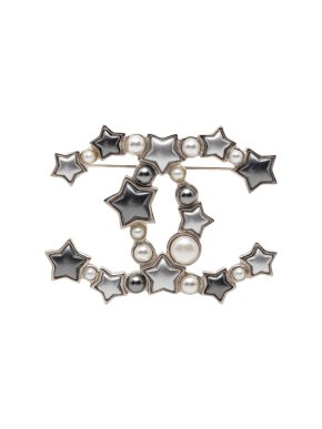 Chanel Silver Plated Resin and Faux Pearl Star Brooch