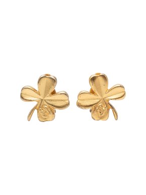 Chanel Gold Plated Clover Clip On Earrings