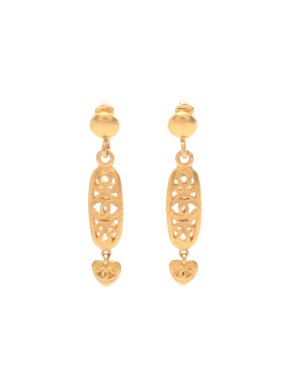 Chanel Gold Plated Heart Drop Clip on Earrings