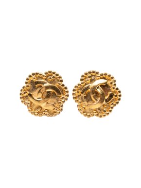 Chanel CC Gold Plated Flower Clip On Earrings