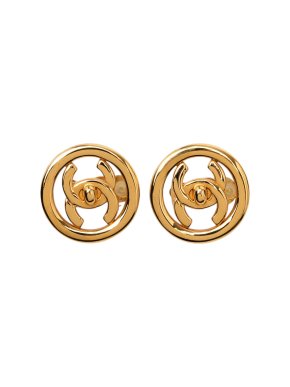Chanel CC Gold Plated Turn Lock Clip On Earrings