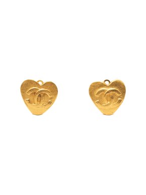 Chanel CC Gold Plated Heart Clip On Earrings
