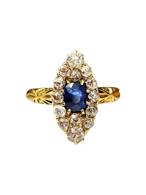 100% Capri Vintage 1900 Victorian Sapphire And Diamond Cluster Ring