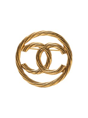 Chanel CC Gold Plated Round Brooch