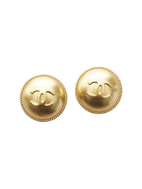 Chanel Vintage Gold-Tone Metal CC Logo Clip Earrings