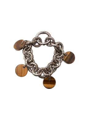 Bottega Veneta Aged Silver-Tone Metal & Tigers Eye Quartz Intrecciato Chain Bracelet