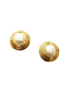Chanel Vintage Faux-Pearl & Gold-Tone Metal Clip-On Earrings