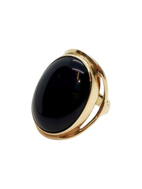 Black Agate & 9ct Yellow Gold Cocktail Ring N