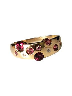 Yellow Gold Sapphire, Diamond, Morganite & Rhodolite Bubble Ring