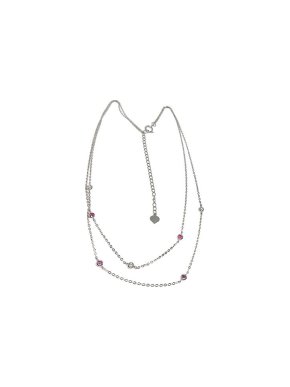 18ct White Gold Diamond & Ruby Station Necklace