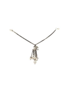 Chanel Silver-Tone Metal, Crystal 7 Faux-Pearl CC Pendant Necklace