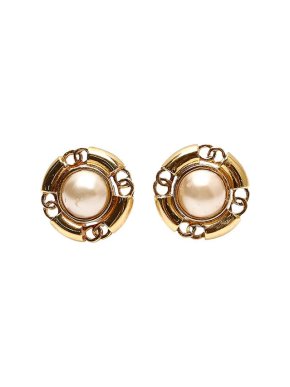 Chanel Vintage Gold-Tone Metal & Faux-Pearl Clip Earrings