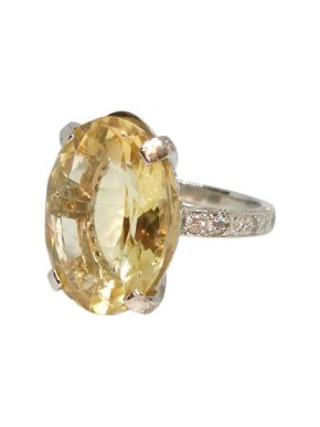 Platinum Set Diamond & Lemon Quartz Ring