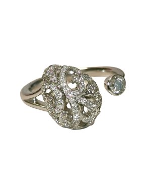 Fei Liu 18ct White Gold Diamond Filigree Egg Ring