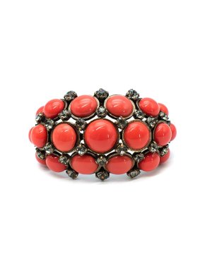 Lanvin Coral Jewelled Cuff Bracelet