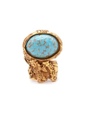 Saint Laurent Gold-Tone Metal & Turquoise Arty Ring 5
