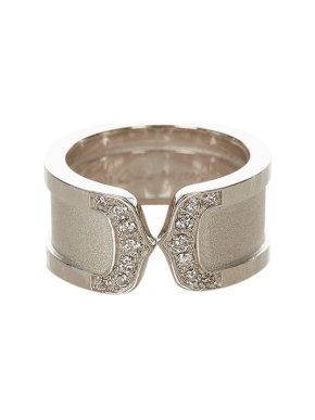 18ct White Gold & White Diamond C de Cartier Ring 49