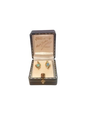 18ct Yellow Gold, Opal & Diamond Stud Earrings