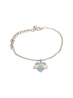 Dior Blue Enamel & Silver-Tone Metal Heart Charm Bracelet