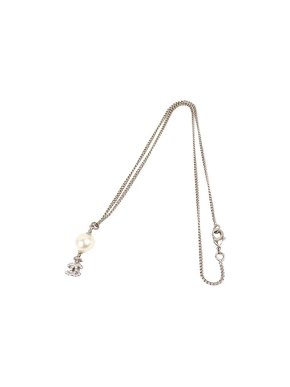 Chanel Vintage Silver-Tone Metal & Faux-Pearl CC Pendant Necklace