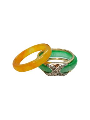 Jade & Diamond Yellow Gold Interchangeable Ring - Size P