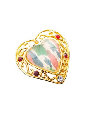 Versace Crystal Cut-Out Gold Tone Heart Brooch