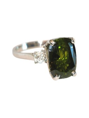 David Simmons 18ct White Gold, Green Tourmaline & White Diamond Trilogy Ring O 1/2