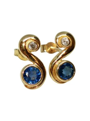Yellow Gold Sapphire & Diamond Earrings